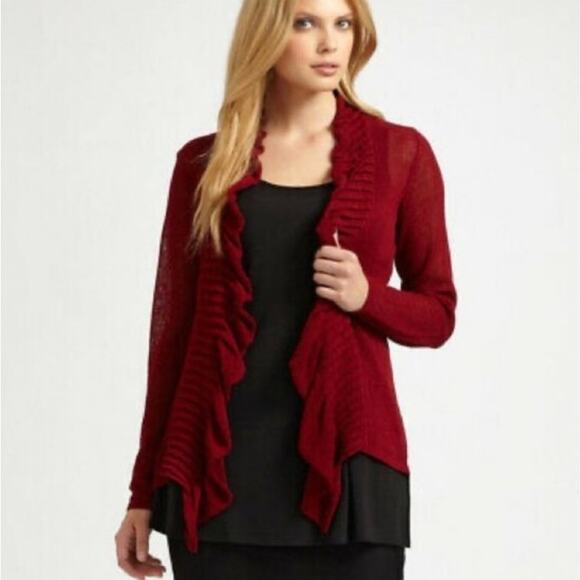 Eileen Fisher Open-Drape Cardigan Pleated Ruffle MP Medium Petite - Picture 1 of 7
